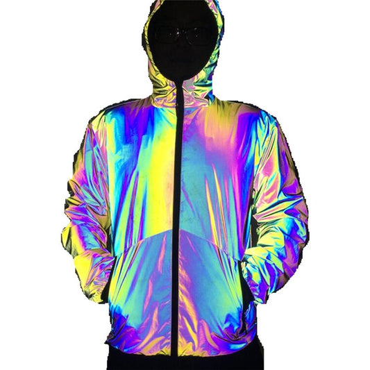 Men Reflective Hooded Jacket Casual Night Colorful Windbreaker Man Hip-hop Coats - GimmeWarehouse