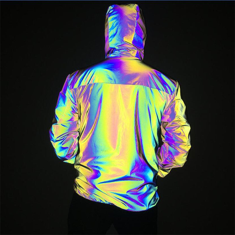 Men Reflective Hooded Jacket Casual Night Colorful Windbreaker Man Hip-hop Coats - GimmeWarehouse