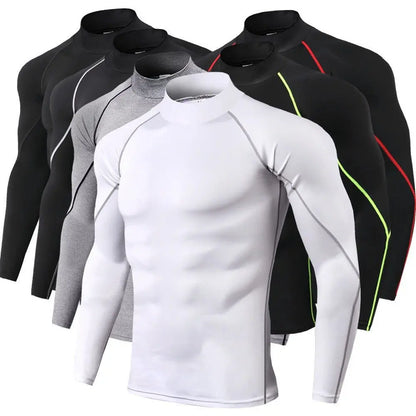 Men's High Collar Fitness Long Sleeved Pro Sports Running Long Sleeved T-Shirt Autumn And Winter Elastic Quick Drying Stand Collar Sweater Gimme that