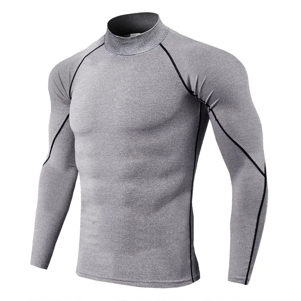 Men's High Collar Fitness Long Sleeved Pro Sports Running Long Sleeved T-Shirt Autumn And Winter Elastic Quick Drying Stand Collar Sweater Gimme that