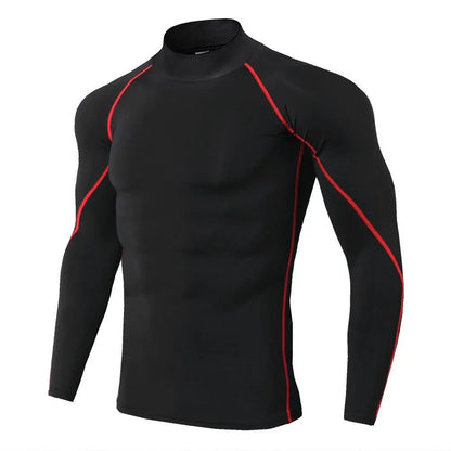 Men's High Collar Fitness Long Sleeved Pro Sports Running Long Sleeved T-Shirt Autumn And Winter Elastic Quick Drying Stand Collar Sweater Gimme that