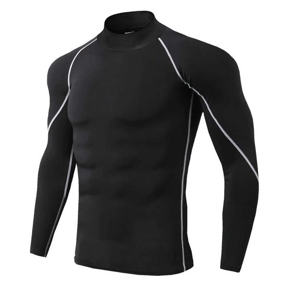 Men's High Collar Fitness Long Sleeved Pro Sports Running Long Sleeved T-Shirt Autumn And Winter Elastic Quick Drying Stand Collar Sweater Gimme that