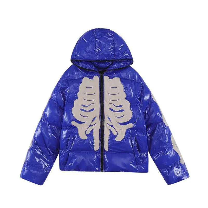 Street Retro Flocking Embroidery Skeleton Men's Hooded Cotton Jacket Gimme that