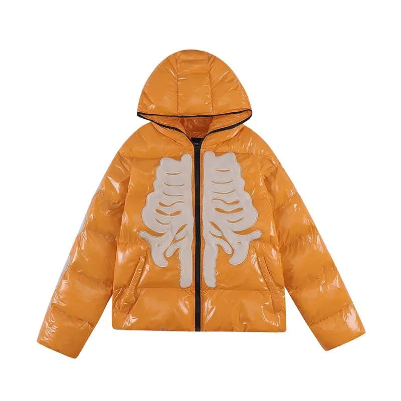 Street Retro Flocking Embroidery Skeleton Men's Hooded Cotton Jacket Gimme that