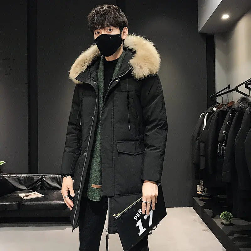 Men's Mid-length Large Fur Collar Hooded Thick Padded Jacket Gimme that