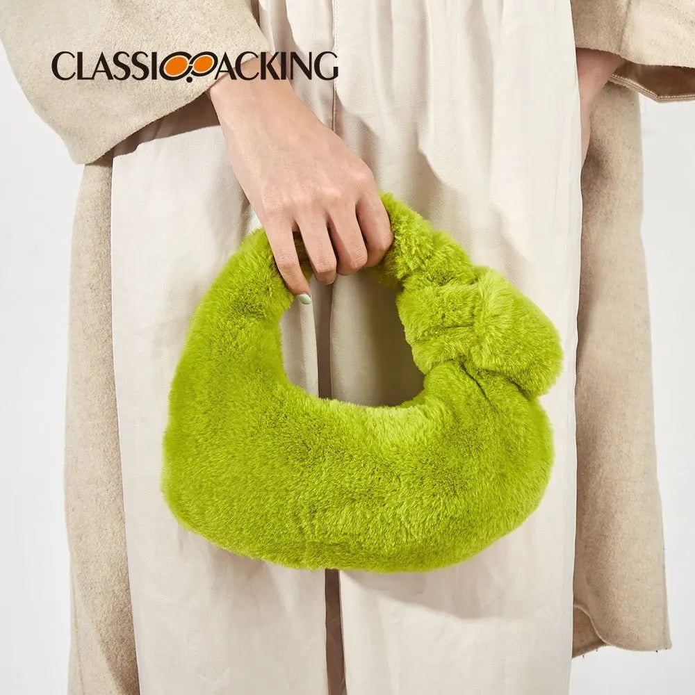 Fashionable Fur Bag Solid Knotted Plush Bag Portable Temperament Mini Ins Women's Bag Gimme that