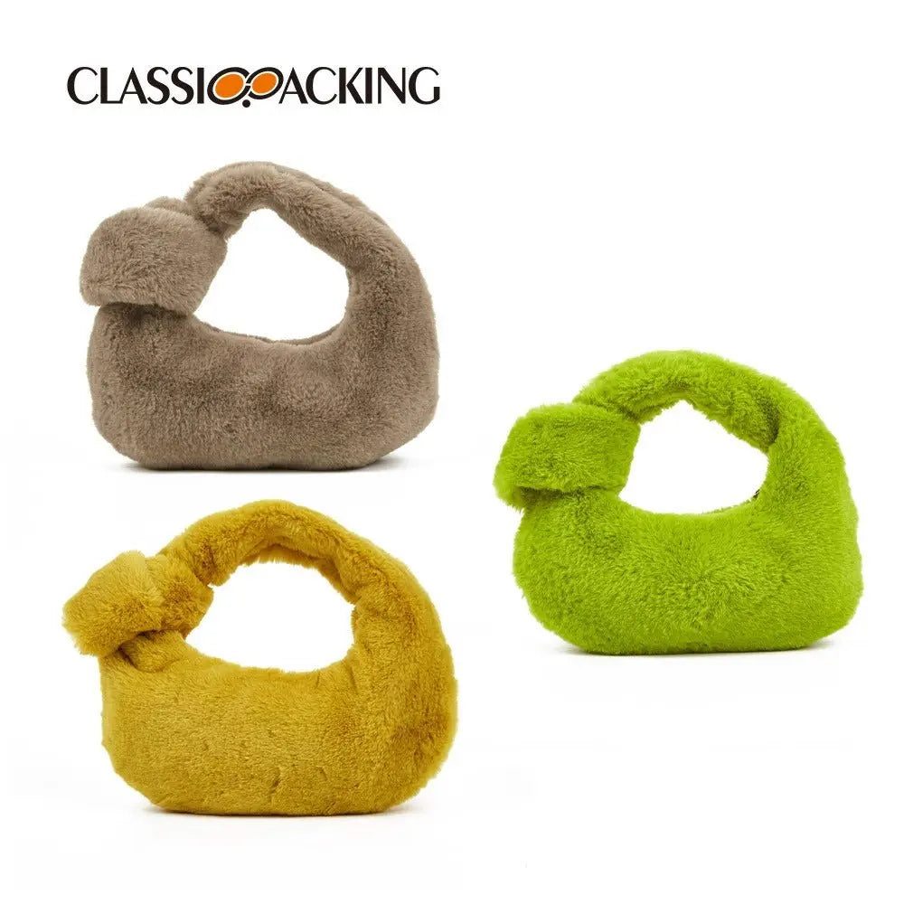 Fashionable Fur Bag Solid Knotted Plush Bag Portable Temperament Mini Ins Women's Bag Gimme that