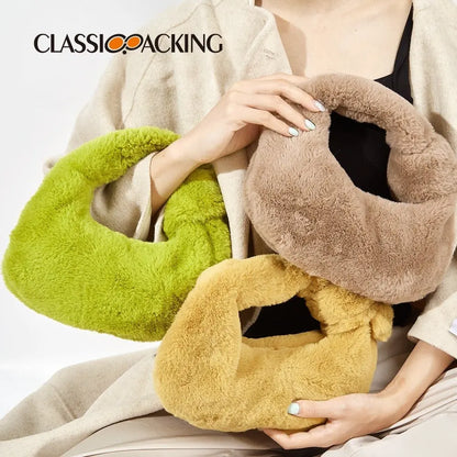 Fashionable Fur Bag Solid Knotted Plush Bag Portable Temperament Mini Ins Women's Bag Gimme that