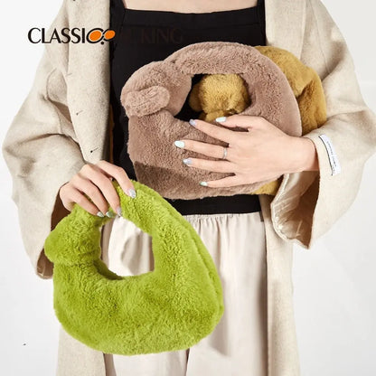 Fashionable Fur Bag Solid Knotted Plush Bag Portable Temperament Mini Ins Women's Bag Gimme that