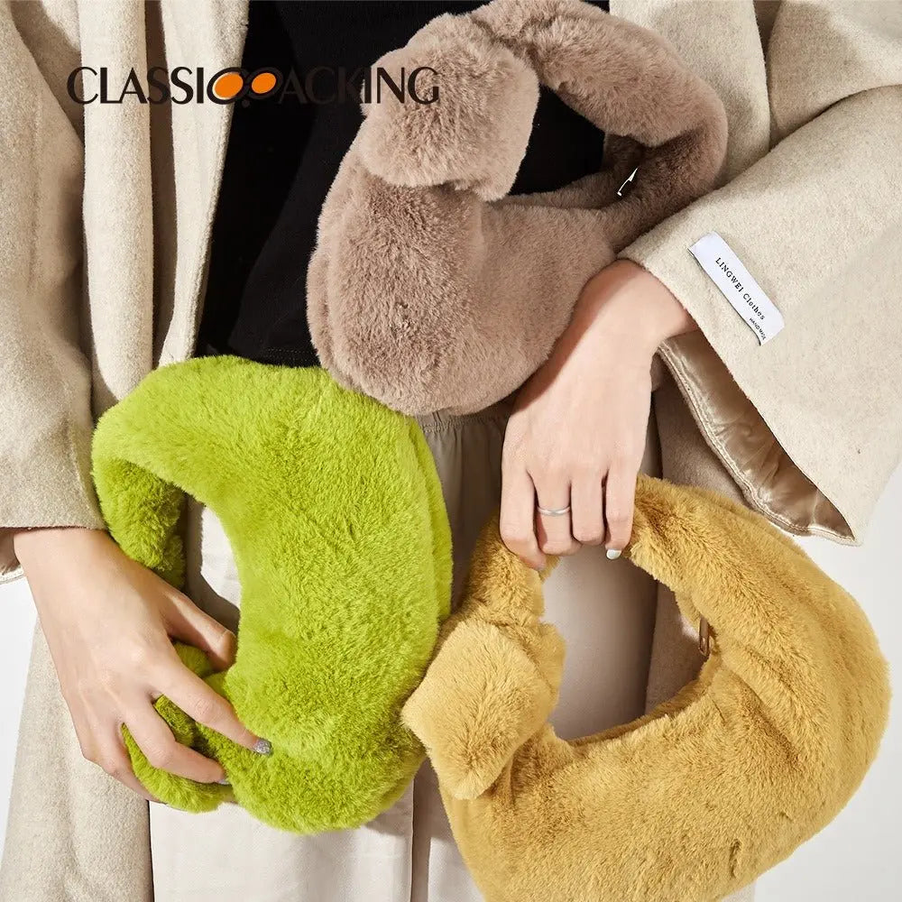 Fashionable Fur Bag Solid Knotted Plush Bag Portable Temperament Mini Ins Women's Bag Gimme that