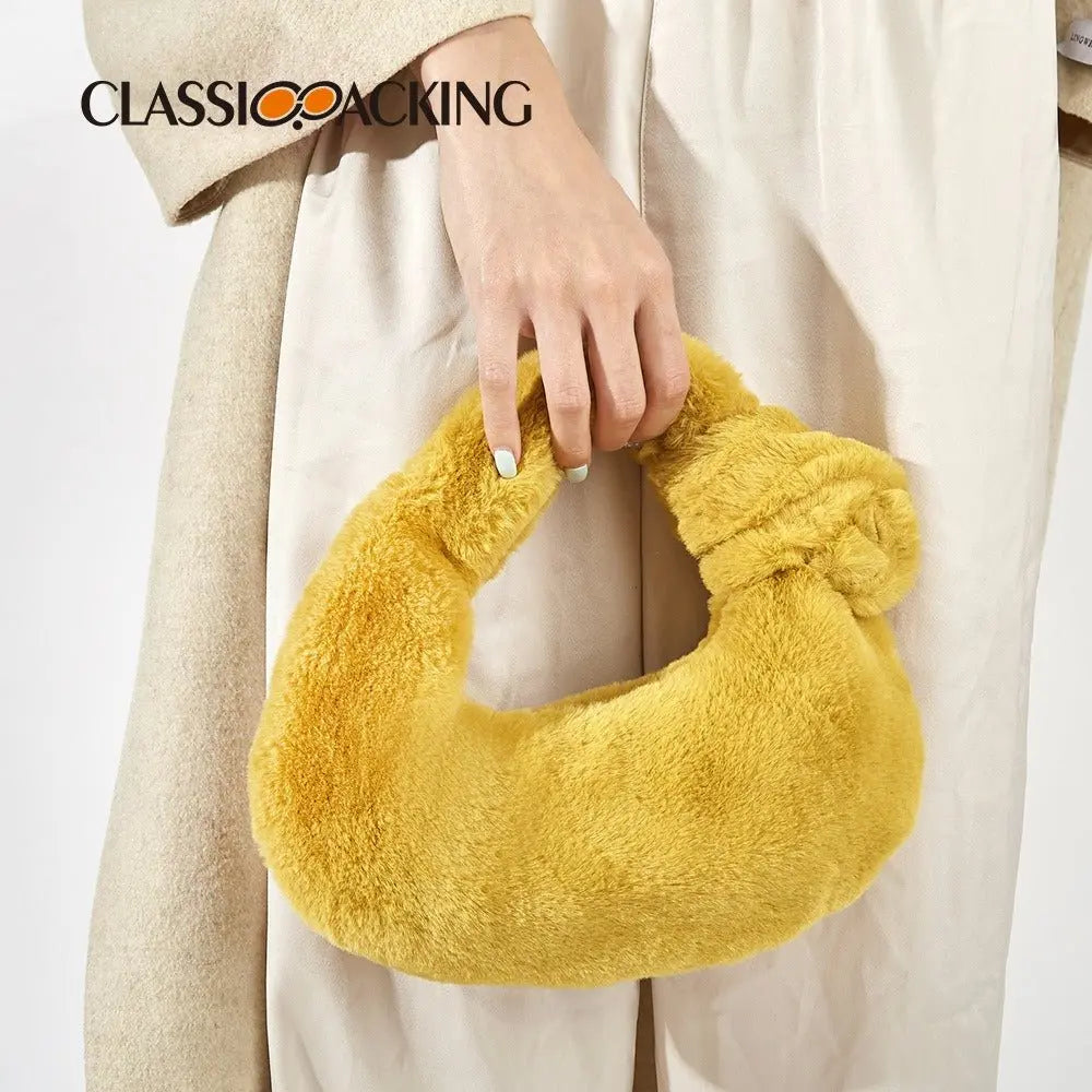 Fashionable Fur Bag Solid Knotted Plush Bag Portable Temperament Mini Ins Women's Bag Gimme that