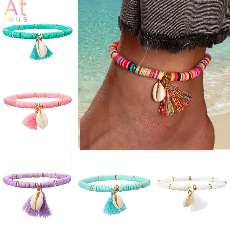 Multicolor Tassel Anklet Beaded Elastic Chain - GimmeWarehouse