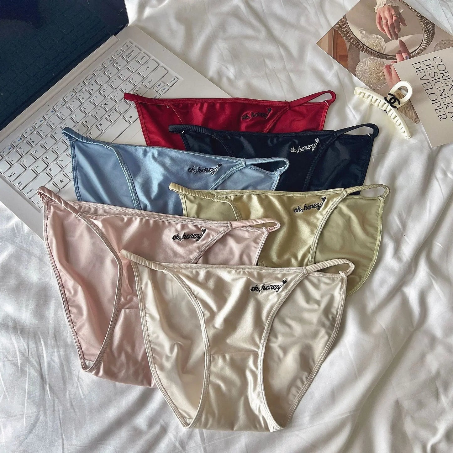 Noble and Elegant European and American Court Noble Silk Women's Underwear with Ice Silk Embroidery Letters Gimme that