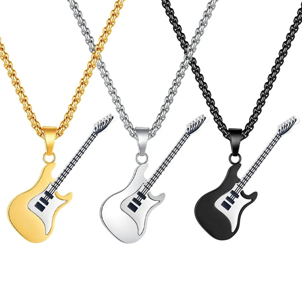 OPK American Hip Hop Guitar Pendant Titanium Steel Necklace - GimmeWarehouse