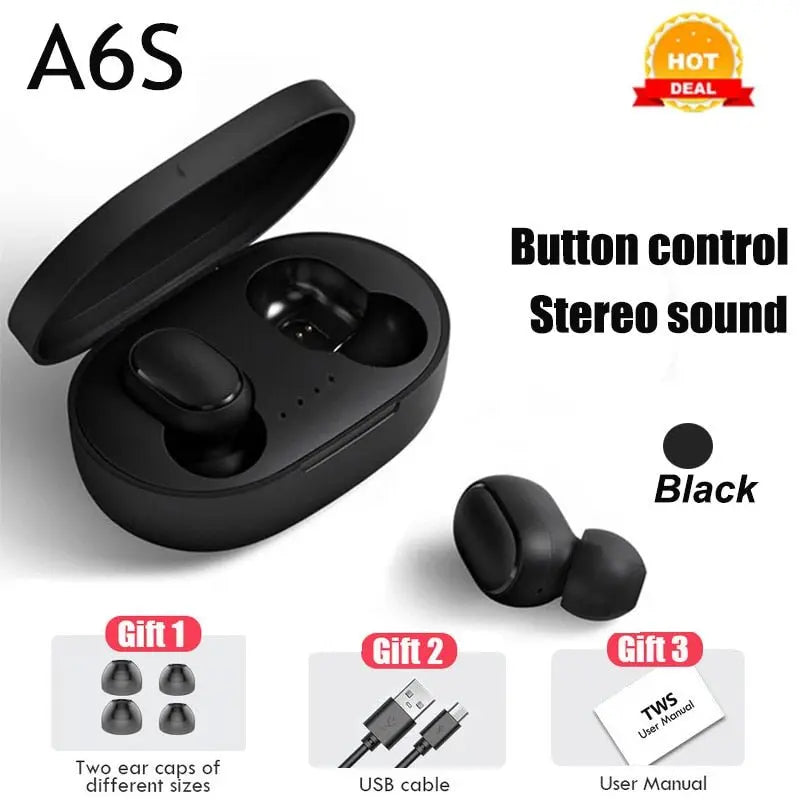 PJD A6S Plus TWS Wireless Bluetooth Headsets Earphones Stereo Headphones Sport Noise Cancelling Mini Earbuds for All Smart Phone Gimme that