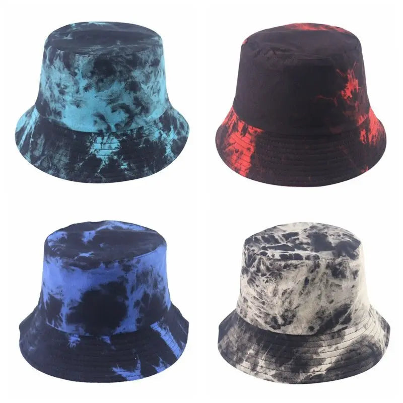 European and American Ins New Harajuku Tie-Dyed Ink Painting Bucket Hat Men and Women Street Lovers Wild Double-Sided Wear Bucket Hat Fashion Gimme that