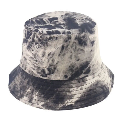 European and American Ins New Harajuku Tie-Dyed Ink Painting Bucket Hat Men and Women Street Lovers Wild Double-Sided Wear Bucket Hat Fashion Gimme that