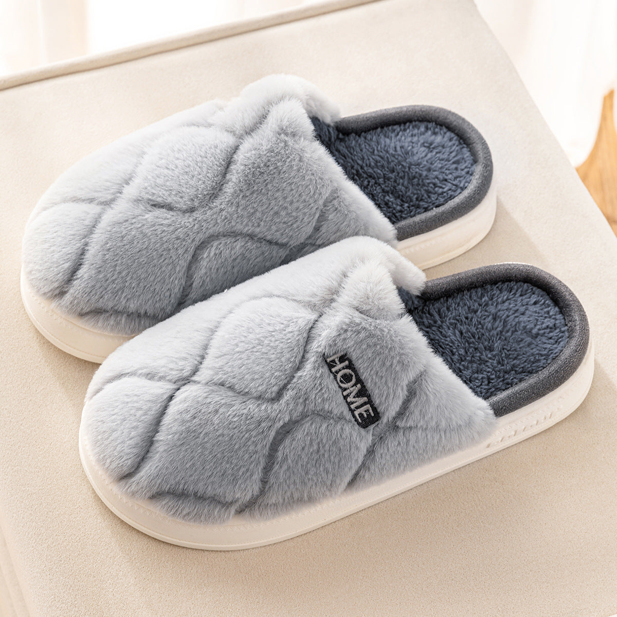 Plush Slippers Winter For Women Indoor Floor Bedroom Home Slipper Warm Solid House Shoes Men Couple - GimmeWarehouse