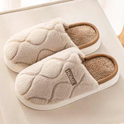 Plush Slippers Winter For Women Indoor Floor Bedroom Home Slipper Warm Solid House Shoes Men Couple - GimmeWarehouse