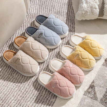 Plush Slippers Winter For Women Indoor Floor Bedroom Home Slipper Warm Solid House Shoes Men Couple - GimmeWarehouse