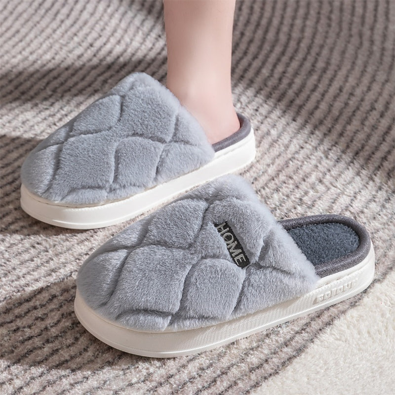 Plush Slippers Winter For Women Indoor Floor Bedroom Home Slipper Warm Solid House Shoes Men Couple - GimmeWarehouse