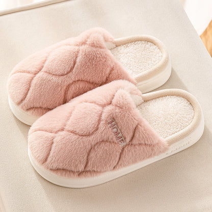 Plush Slippers Winter For Women Indoor Floor Bedroom Home Slipper Warm Solid House Shoes Men Couple - GimmeWarehouse