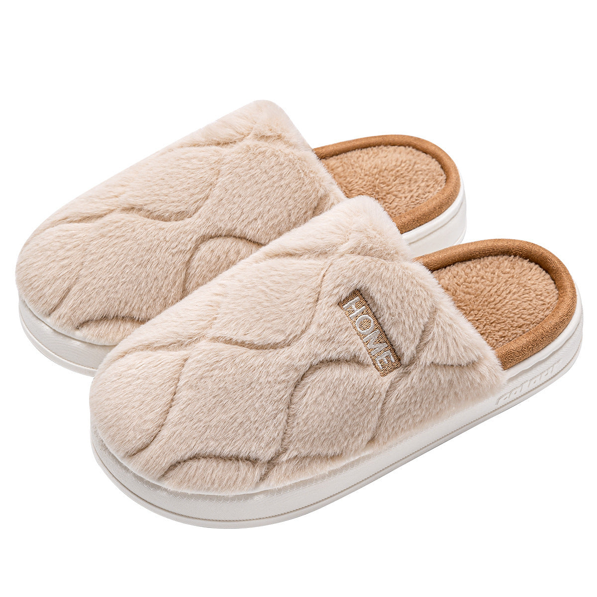 Plush Slippers Winter For Women Indoor Floor Bedroom Home Slipper Warm Solid House Shoes Men Couple - GimmeWarehouse