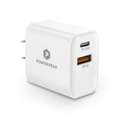 PowerPeak PD Wall Dual Port Charger 20W - White - GimmeWarehouse