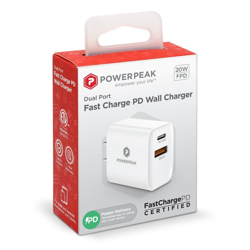 PowerPeak PD Wall Dual Port Charger 20W - White - GimmeWarehouse