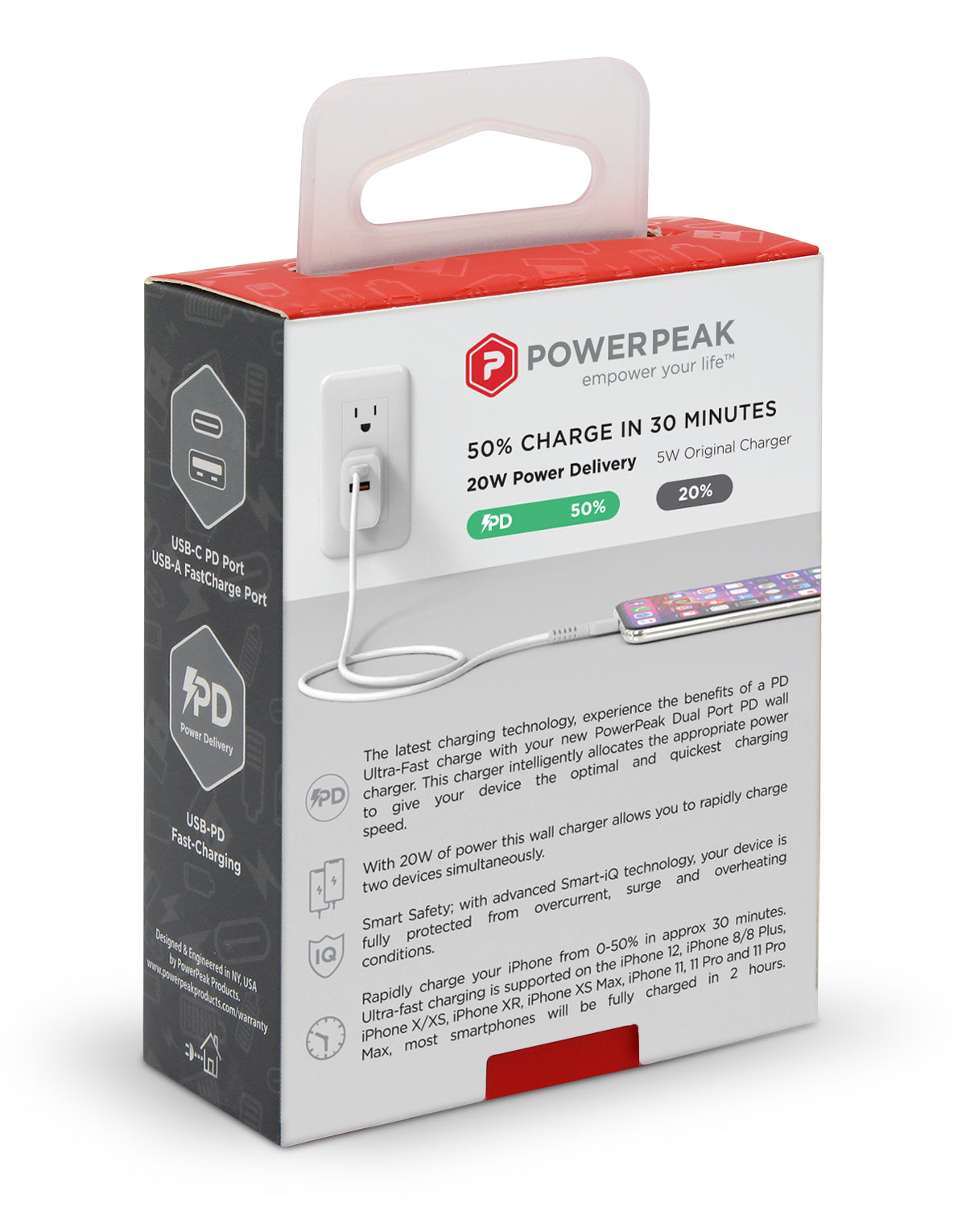 PowerPeak PD Wall Dual Port Charger 20W - White - GimmeWarehouse