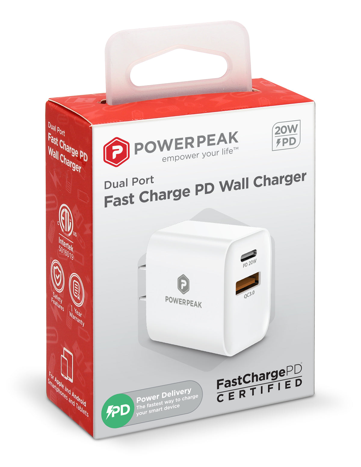 PowerPeak PD Wall Dual Port Charger 20W - White - GimmeWarehouse