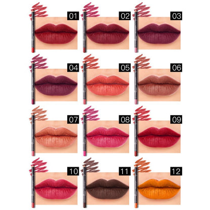 Pudaier twelve-color lip liner foreign trade waterproof non-fading matte velvet lipstick pen - GimmeWarehouse