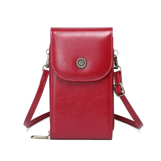 RFID Female Oilskin Vertical Mobile Mini Bag - GimmeWarehouse