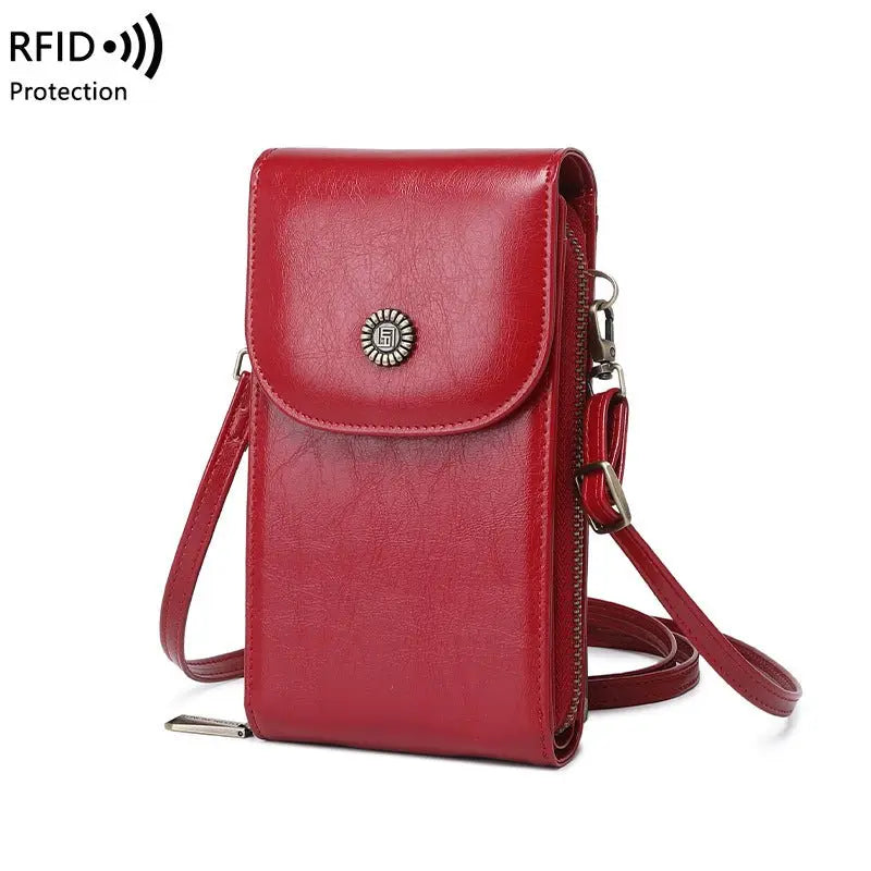 RFID Female Oilskin Vertical Mobile Mini Bag - GimmeWarehouse