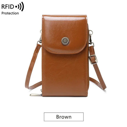 RFID Female Oilskin Vertical Mobile Mini Bag - GimmeWarehouse