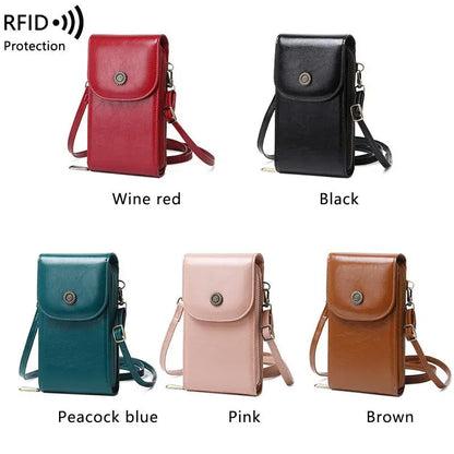 RFID Female Oilskin Vertical Mobile Mini Bag - GimmeWarehouse