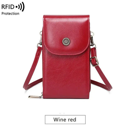 RFID Female Oilskin Vertical Mobile Mini Bag - GimmeWarehouse