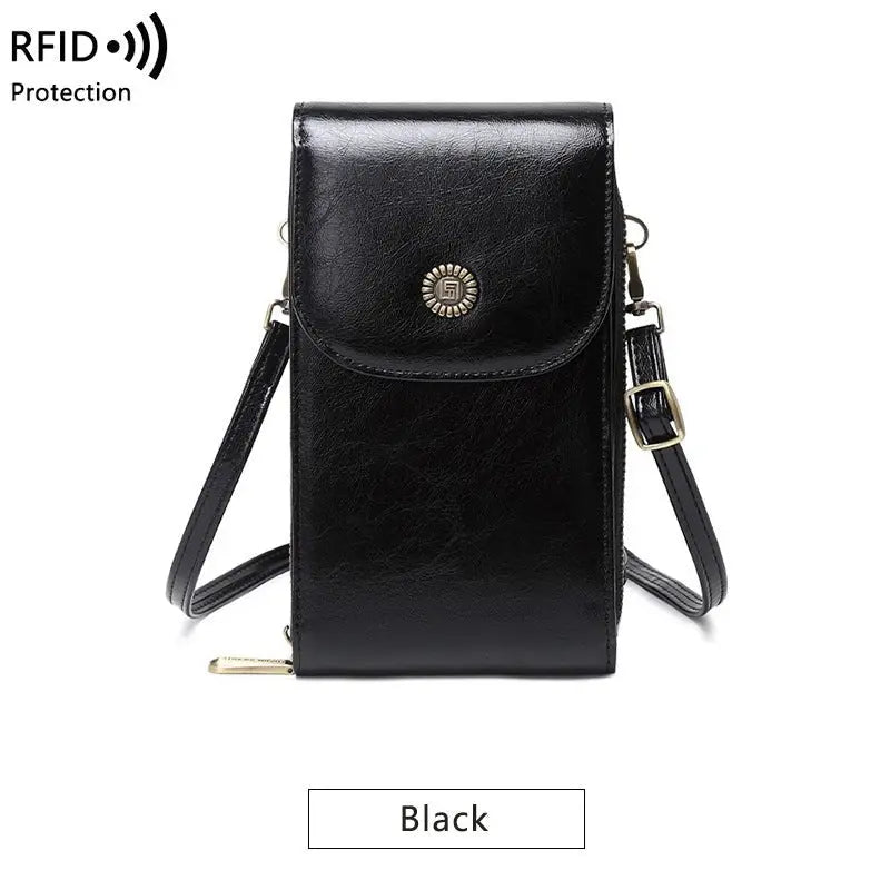 RFID Female Oilskin Vertical Mobile Mini Bag - GimmeWarehouse