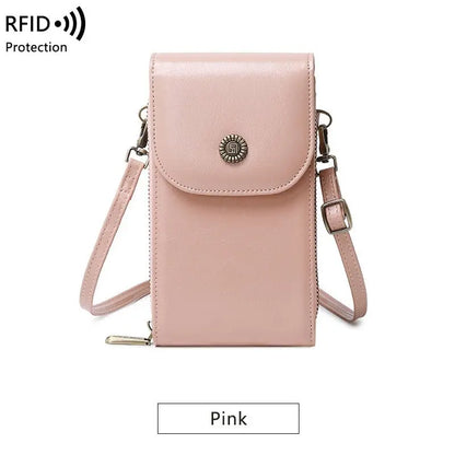 RFID Female Oilskin Vertical Mobile Mini Bag - GimmeWarehouse