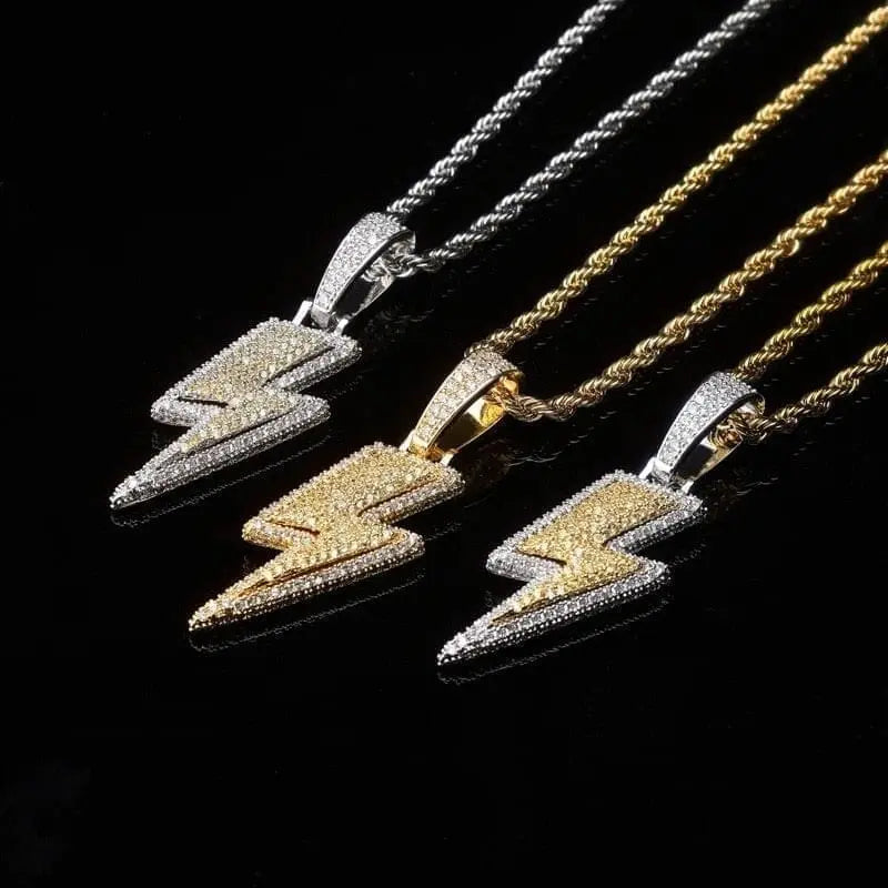 2021 Jewelry Fashion Retro Full Zircon Lightning Necklace Men's Hip Hop Party Locomotive Accessories Pendant Necklace Jewelry Gimme that