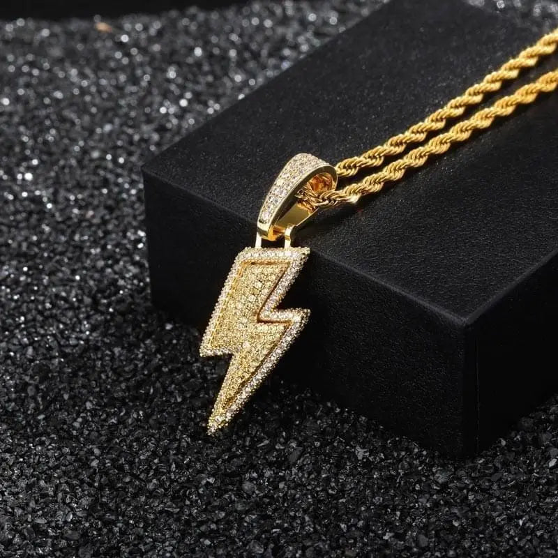 2021 Jewelry Fashion Retro Full Zircon Lightning Necklace Men's Hip Hop Party Locomotive Accessories Pendant Necklace Jewelry Gimme that