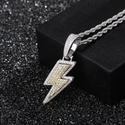 2021 Jewelry Fashion Retro Full Zircon Lightning Necklace Men's Hip Hop Party Locomotive Accessories Pendant Necklace Jewelry Gimme that