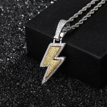 2021 Jewelry Fashion Retro Full Zircon Lightning Necklace Men's Hip Hop Party Locomotive Accessories Pendant Necklace Jewelry Gimme that