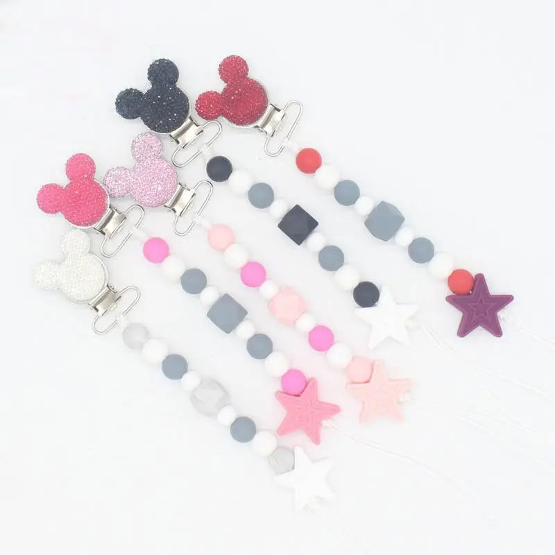 Round Beads and Star Beads Pacifier Clip Chain Strap - GimmeWarehouse