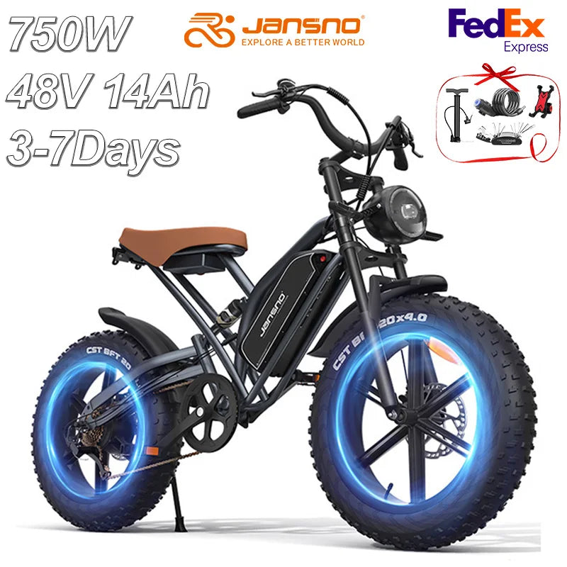 JANSNO X50 750W 48V14AH Removable battery Fat Tire 20"*4 Off Road Mountain Ebike 25MPH Moped Style Ebike