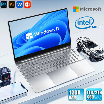 14.1'' Office Gaming Laptop Computer Windows 11 12GB DDR4 512GB SSD Intel Celeron J4025 Unlock Notebook PC Computer FHD Display