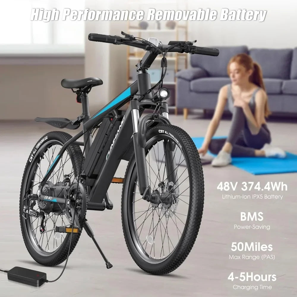 Adult Electric Bike, 750W Peak, 50MPH at 21.7Mph, 26" 48V 374.4WH Battery with Adjustable Stem, Fenders, 21 Speed