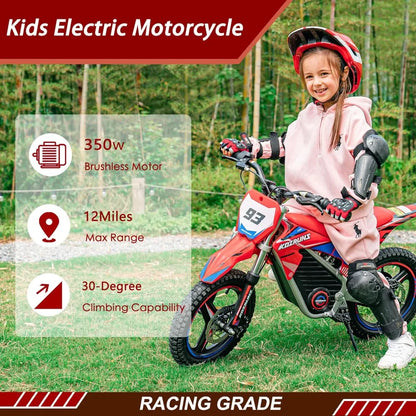 36V Electric Dirt Bike for Kids - Brushless 350W Motor, 3-Speed Settings - FunRide