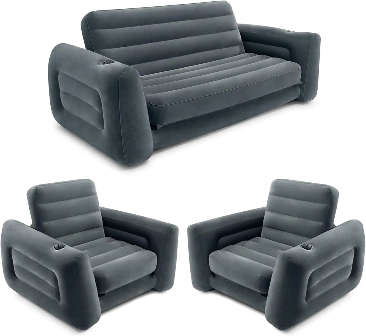 Furniture Set with Pull Out Sofa Chair Queen Sized Air Bed Mattress and 2 Pull Out Sofa Bed Sleep Away Futon Couch