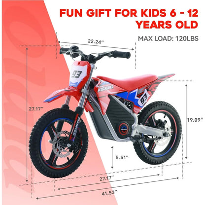 36V Electric Dirt Bike for Kids - Brushless 350W Motor, 3-Speed Settings - FunRide